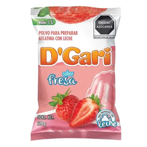 D´Gari gelatina fresa-strawberry, agua,leche