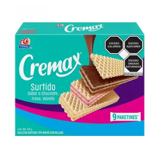 Gamesa galletas Wafers Chocolate, Fresa, Vainilla